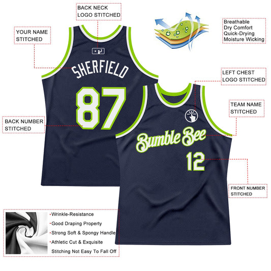 Custom Navy White-Neon Green Authentic Throwback Basketball Jersey - Sky-Custom