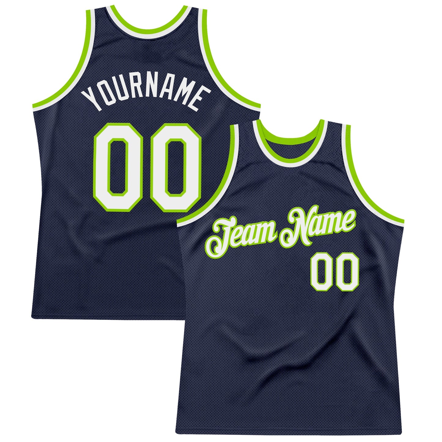 Custom Navy White-Neon Green Authentic Throwback Basketball Jersey - Sky-Custom