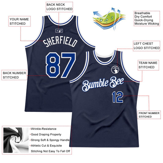 Custom Navy Royal-White Authentic Throwback Basketball Jersey - Sky-Custom