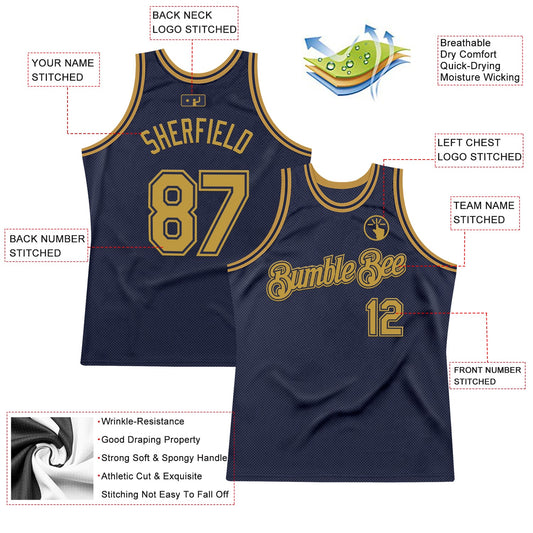 Custom Navy Old Gold Authentic Throwback Basketball Jersey - Sky-Custom