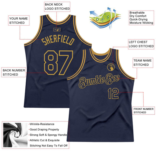 Custom Navy Old Gold Authentic Throwback Basketball Jersey - Sky-Custom