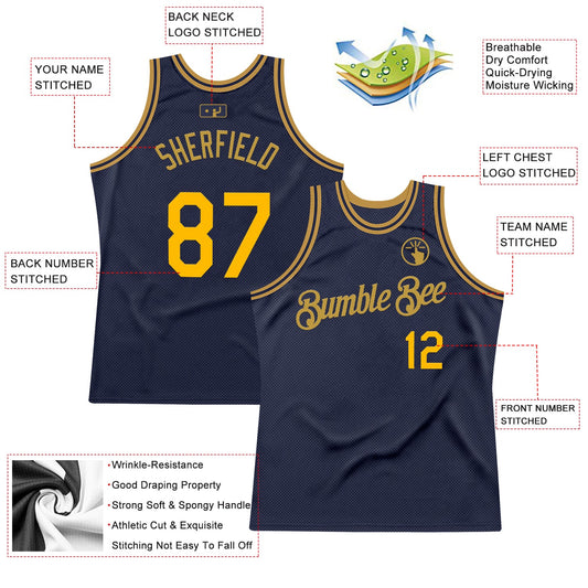 Custom Navy Gold-Old Gold Authentic Throwback Basketball Jersey - Sky-Custom