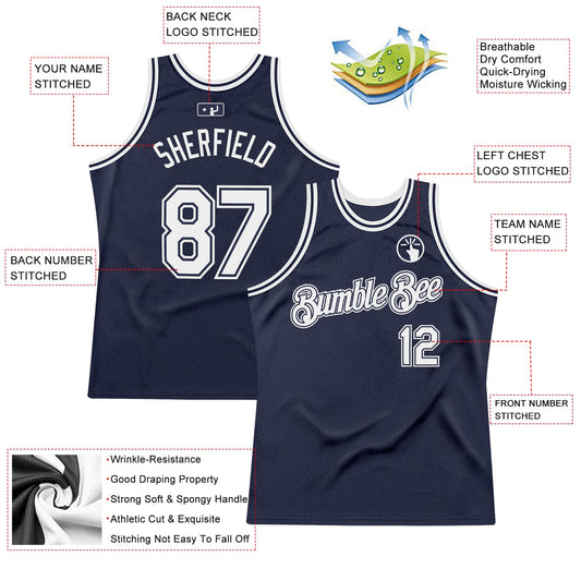Custom Navy White Authentic Throwback Basketball Jersey - Sky-Custom