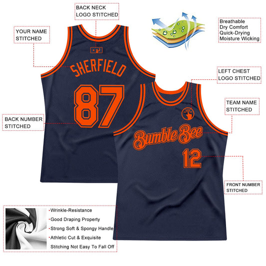 Custom Navy Orange Authentic Throwback Basketball Jersey - Sky-Custom