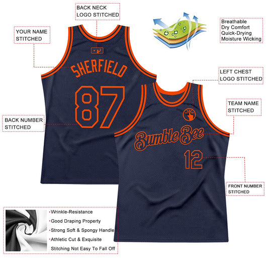 Custom Navy Orange Authentic Throwback Basketball Jersey - Sky-Custom