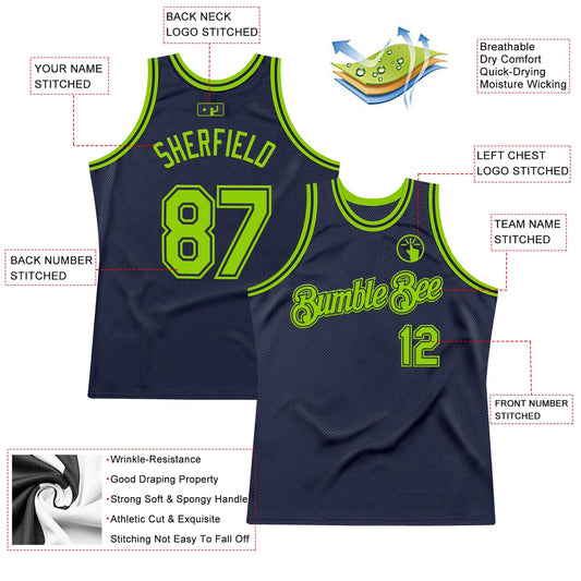 Custom Navy Neon Green Authentic Throwback Basketball Jersey - Sky-Custom