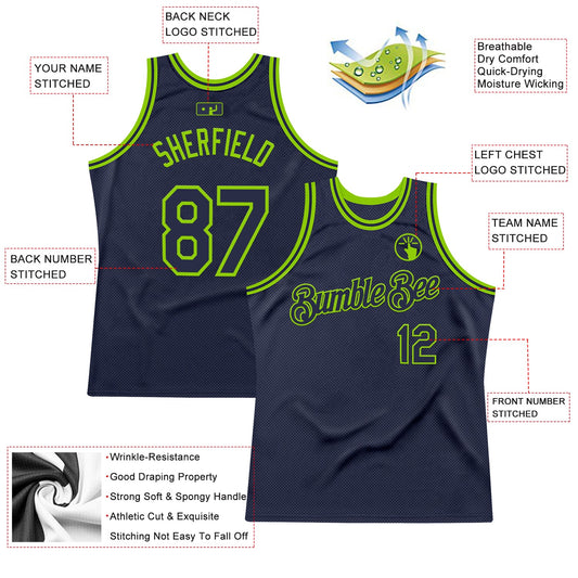 Custom Navy Neon Green Authentic Throwback Basketball Jersey - Sky-Custom