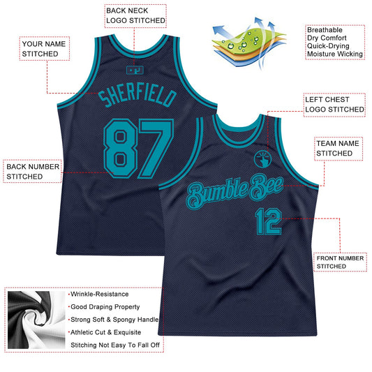 Custom Navy Teal Authentic Throwback Basketball Jersey - Sky-Custom