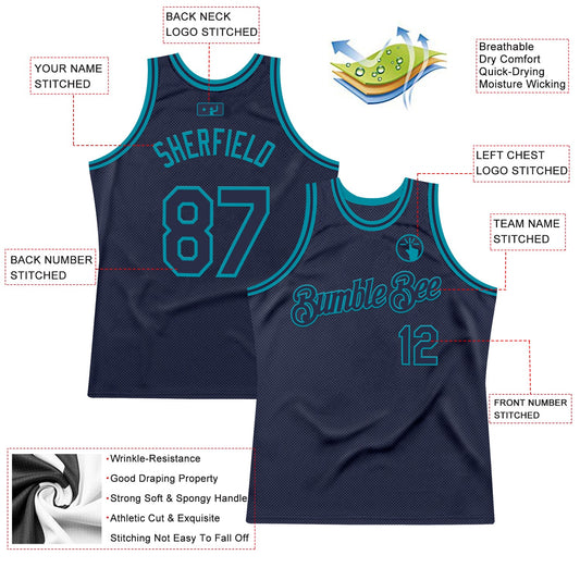 Custom Navy Teal Authentic Throwback Basketball Jersey - Sky-Custom