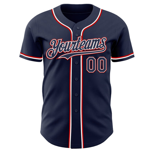 Custom Navy White-Red Authentic Baseball Jersey - Sky-Custom