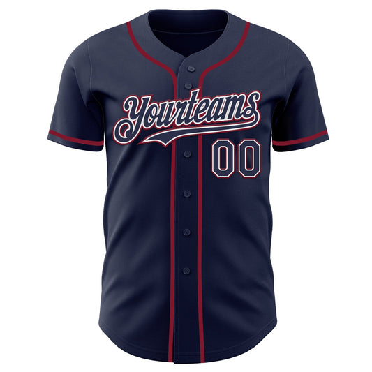 Custom Navy White-Crimson Authentic Baseball Jersey - Sky-Custom