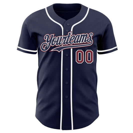 Custom Navy Burgundy-White Authentic Baseball Jersey - Sky-Custom