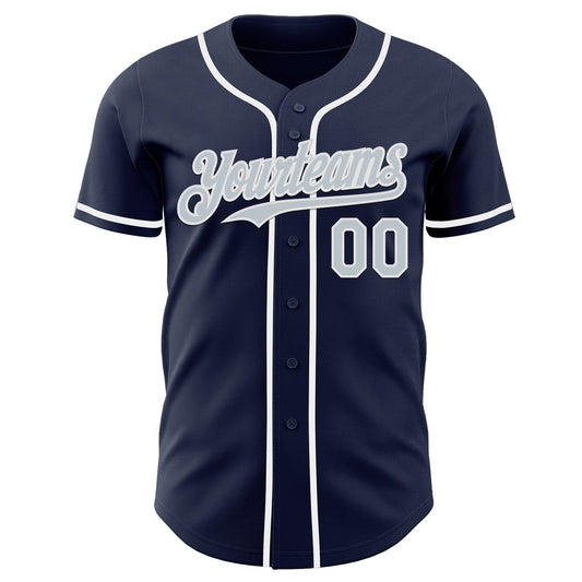 Custom Navy Silver-White Authentic Baseball Jersey - Sky-Custom