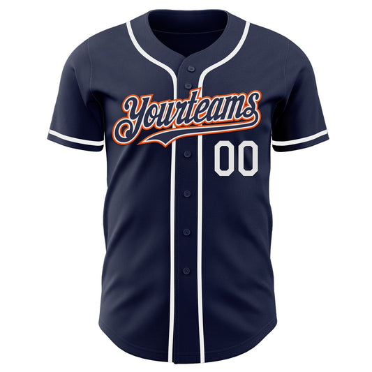 Custom Navy Orange-White Authentic Baseball Jersey - Sky-Custom