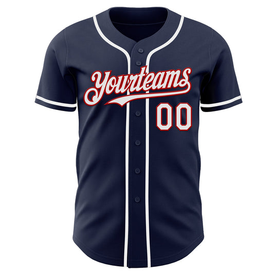 Custom Navy White-Red Authentic Baseball Jersey - Sky-Custom