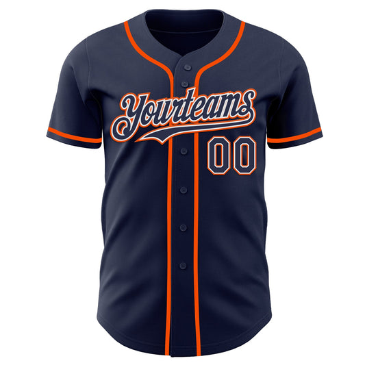 Custom Navy White-Orange Authentic Baseball Jersey - Sky-Custom