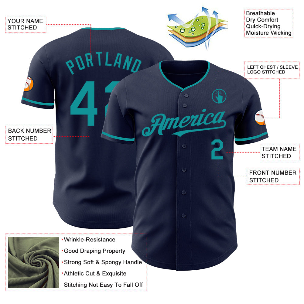 Custom Navy Teal Authentic Baseball Jersey - Sky-Custom