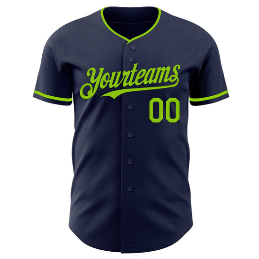 Custom Navy Neon Green Authentic Baseball Jersey - Sky-Custom