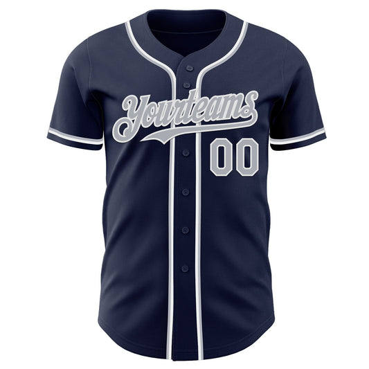 Custom Navy Gray-White Authentic Baseball Jersey - Sky-Custom