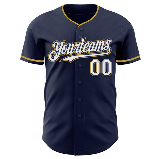 Custom Navy White Old Gold Authentic Baseball Jersey - Sky-Custom