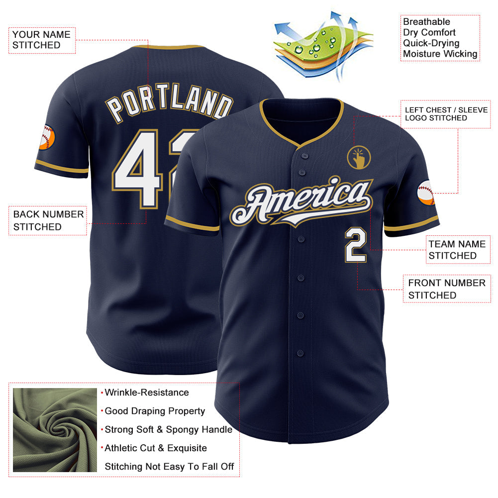 Custom Navy White Old Gold Authentic Baseball Jersey - Sky-Custom