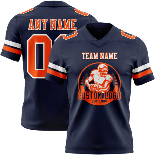 Custom Navy Orange-White Mesh Authentic Football Jersey - Sky-Custom