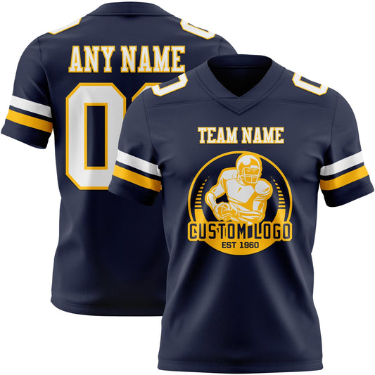 Custom Navy White-Gold Mesh Authentic Football Jersey - Sky-Custom