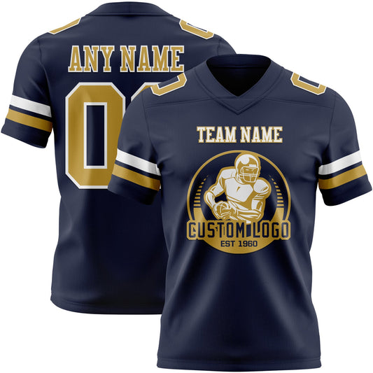 Custom Navy Old Gold-White Mesh Authentic Football Jersey - Sky-Custom