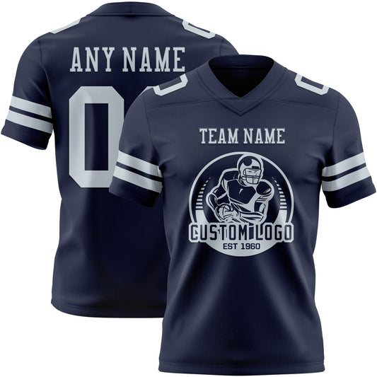 Custom Navy Silver Mesh Authentic Football Jersey - Sky-Custom