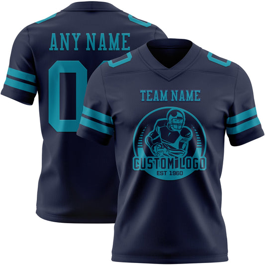 Custom Navy Teal Mesh Authentic Football Jersey - Sky-Custom