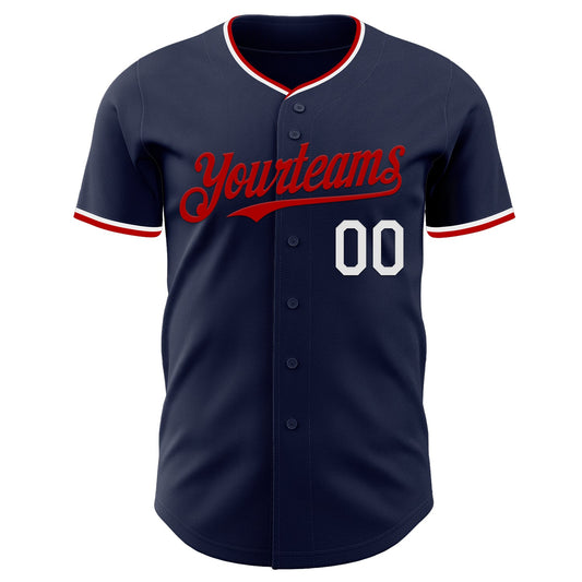 Custom Navy White-Red Authentic Baseball Jersey - Sky-Custom