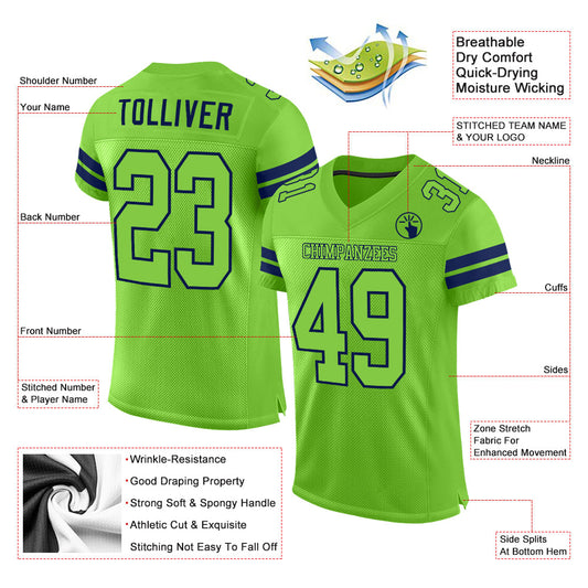 Custom Neon Green Neon Green-Navy Mesh Authentic Football Jersey - Sky-Custom
