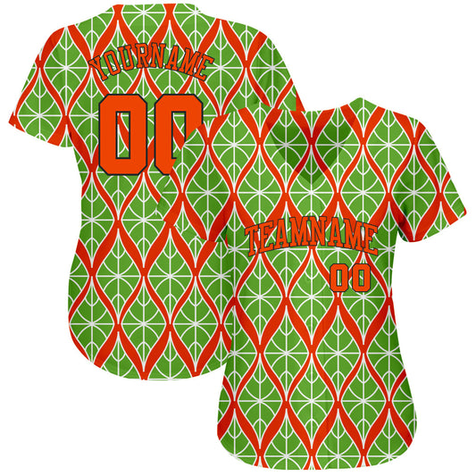 Custom Neon Green Orange-Black 3D Pattern Design Authentic Baseball Jersey - Sky-Custom