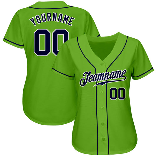 Custom Neon Green Navy-White Authentic Baseball Jersey - Sky-Custom