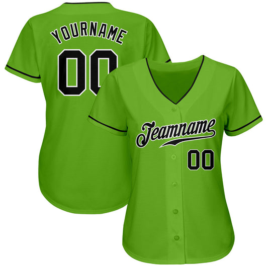 Custom Neon Green Black-White Authentic Baseball Jersey - Sky-Custom