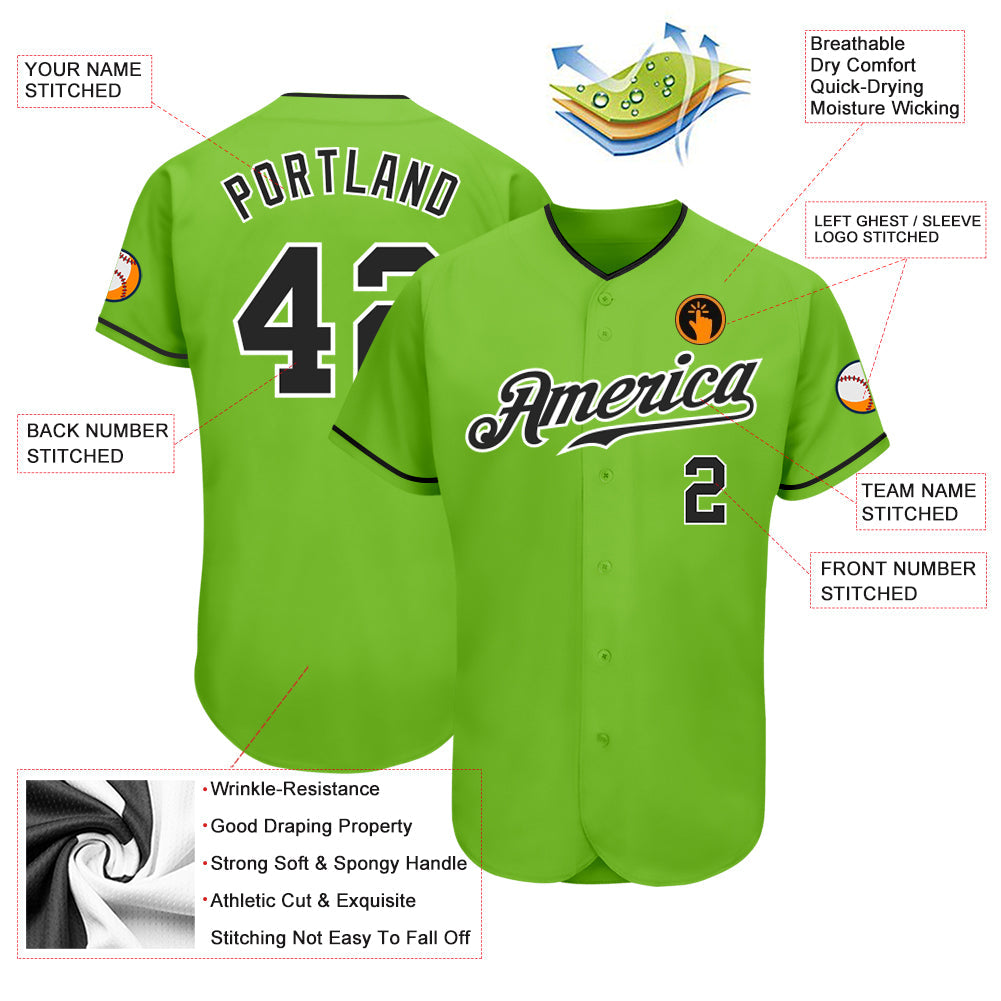 Custom Neon Green Black-White Authentic Baseball Jersey - Sky-Custom