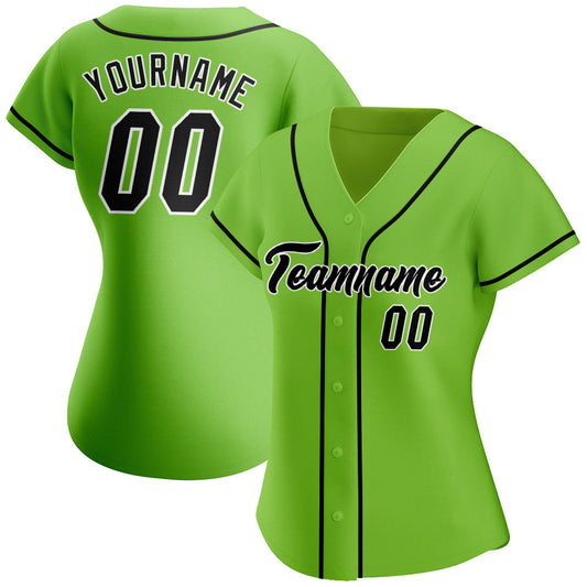 Custom Neon Green Black-White Authentic Baseball Jersey - Sky-Custom