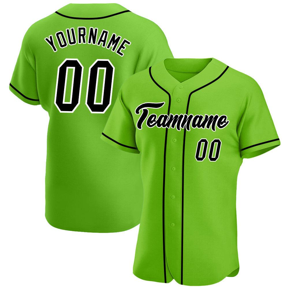 Custom Neon Green Black-White Authentic Baseball Jersey - Sky-Custom