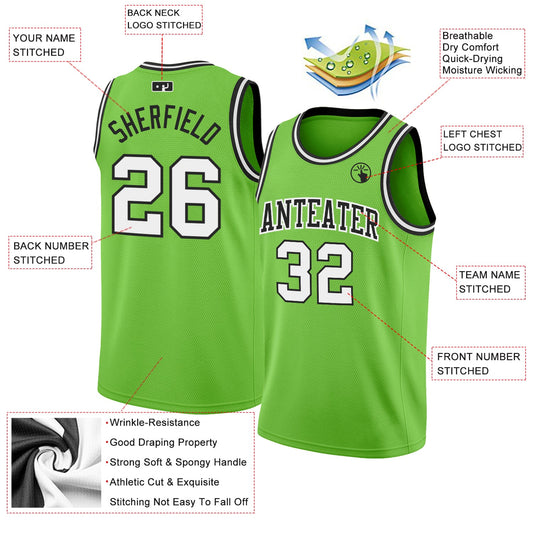Custom Neon Green White-Black Authentic Basketball Jersey - Sky-Custom