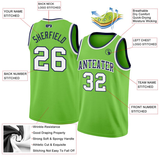Custom Neon Green White-Navy Authentic Basketball Jersey - Sky-Custom