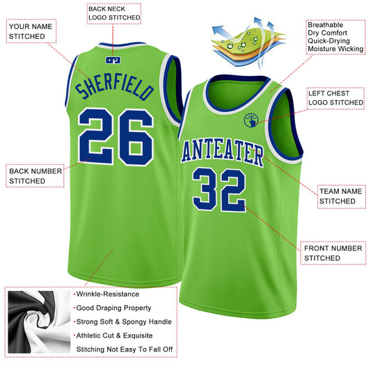 Custom Neon Green Royal-White Authentic Basketball Jersey - Sky-Custom