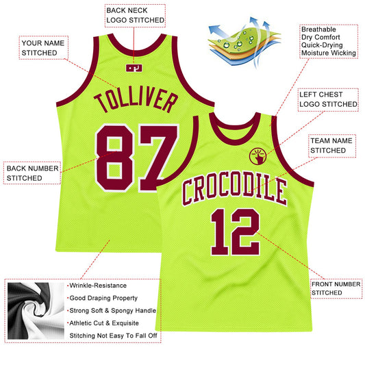 Custom Neon Green Maroon-White Authentic Throwback Basketball Jersey - Sky-Custom