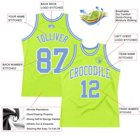Custom Neon Green Light Blue-White Authentic Throwback Basketball Jersey - Sky-Custom