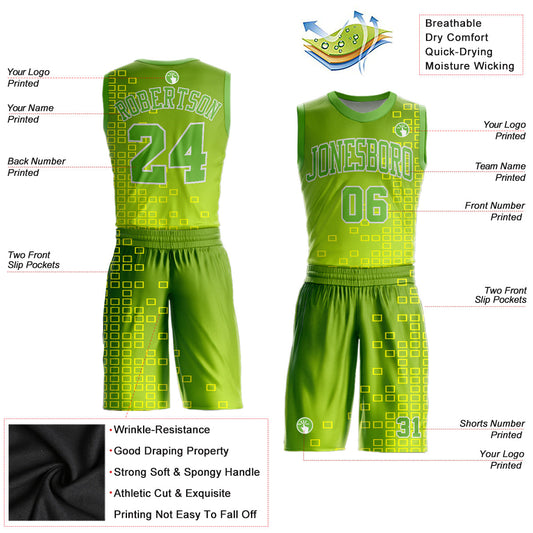 Custom Neon Green Neon Green-Gold Round Neck Sublimation Basketball Suit Jersey - Sky-Custom