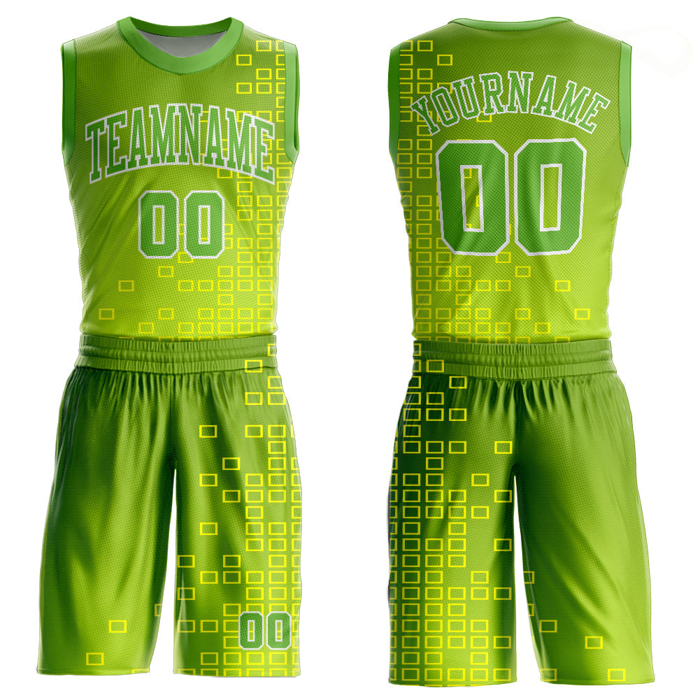 Custom Neon Green Neon Green-Gold Round Neck Sublimation Basketball Suit Jersey - Sky-Custom