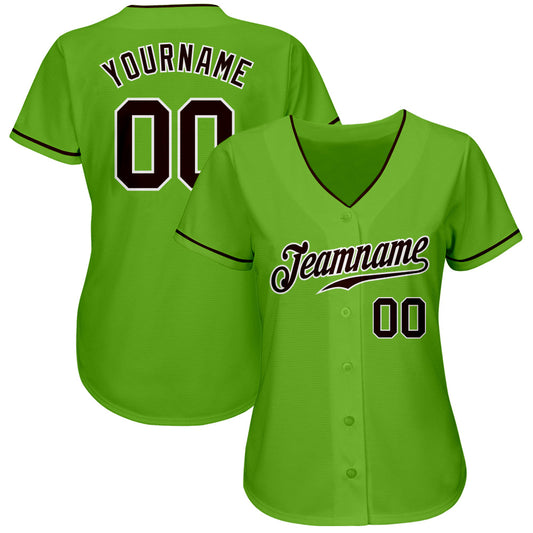 Custom Neon Green Brown-White Authentic Baseball Jersey - Sky-Custom