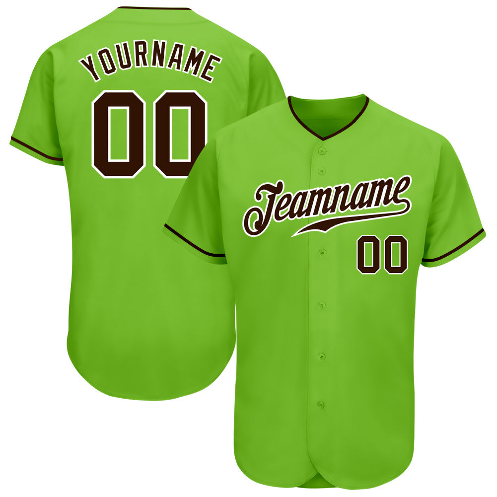 Custom Neon Green Brown-White Authentic Baseball Jersey - Sky-Custom