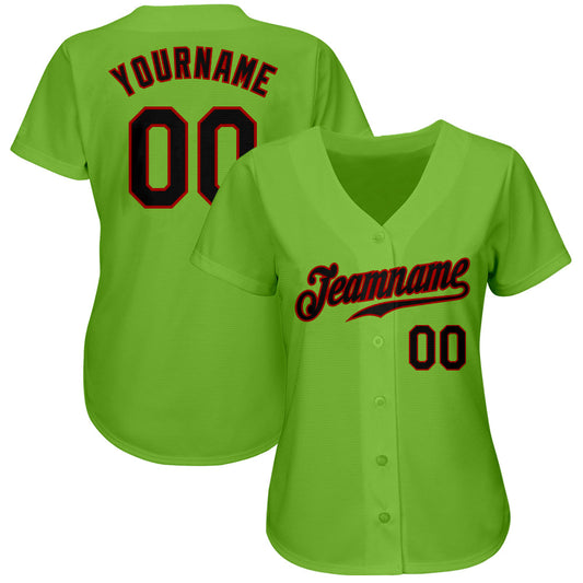 Custom Neon Green Black-Red Authentic Baseball Jersey - Sky-Custom