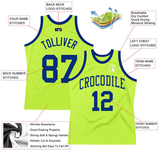 Custom Neon Green Royal Authentic Throwback Basketball Jersey - Sky-Custom