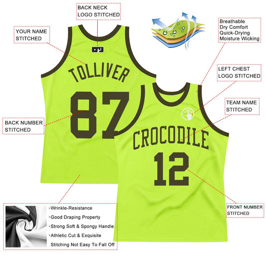 Custom Neon Green Olive Authentic Throwback Basketball Jersey - Sky-Custom